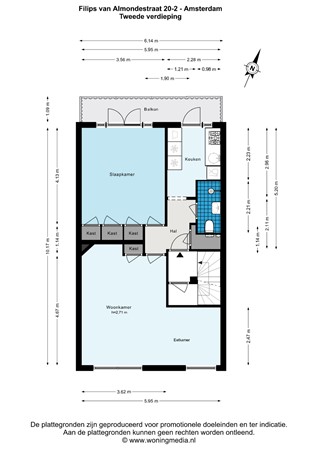 Plattegrond - Filips van Almondestraat 20-2, 1057 ZV Amsterdam - Filips van Almondestraat 20-2 - Amsterdam - Tweede verdieping - 2D.jpg